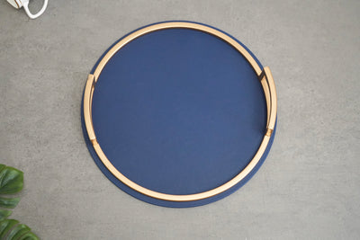 Round Serving Tray with Handles, Blue