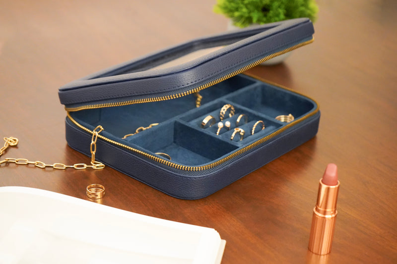 Blue Faux Leather Jewellery Travel Organiser Box