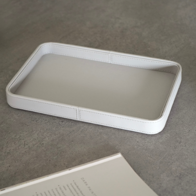 Grey Faux Leather Oblong Serving Tray
