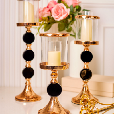 Golden Pillar with Black Accents Candle Stand, Small