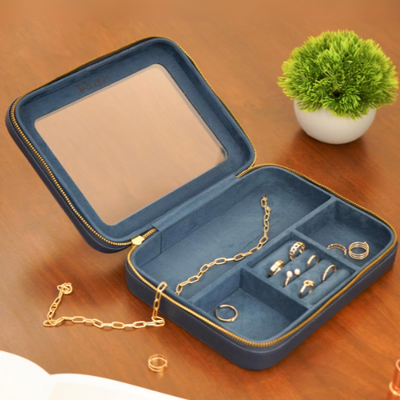 Blue Faux Leather Jewellery Travel Organiser Box