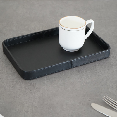 Black Faux Leather Oblong Serving Tray