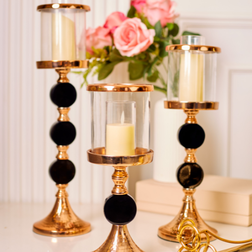 Golden Pillar Candle Stand with Black Accents, Large