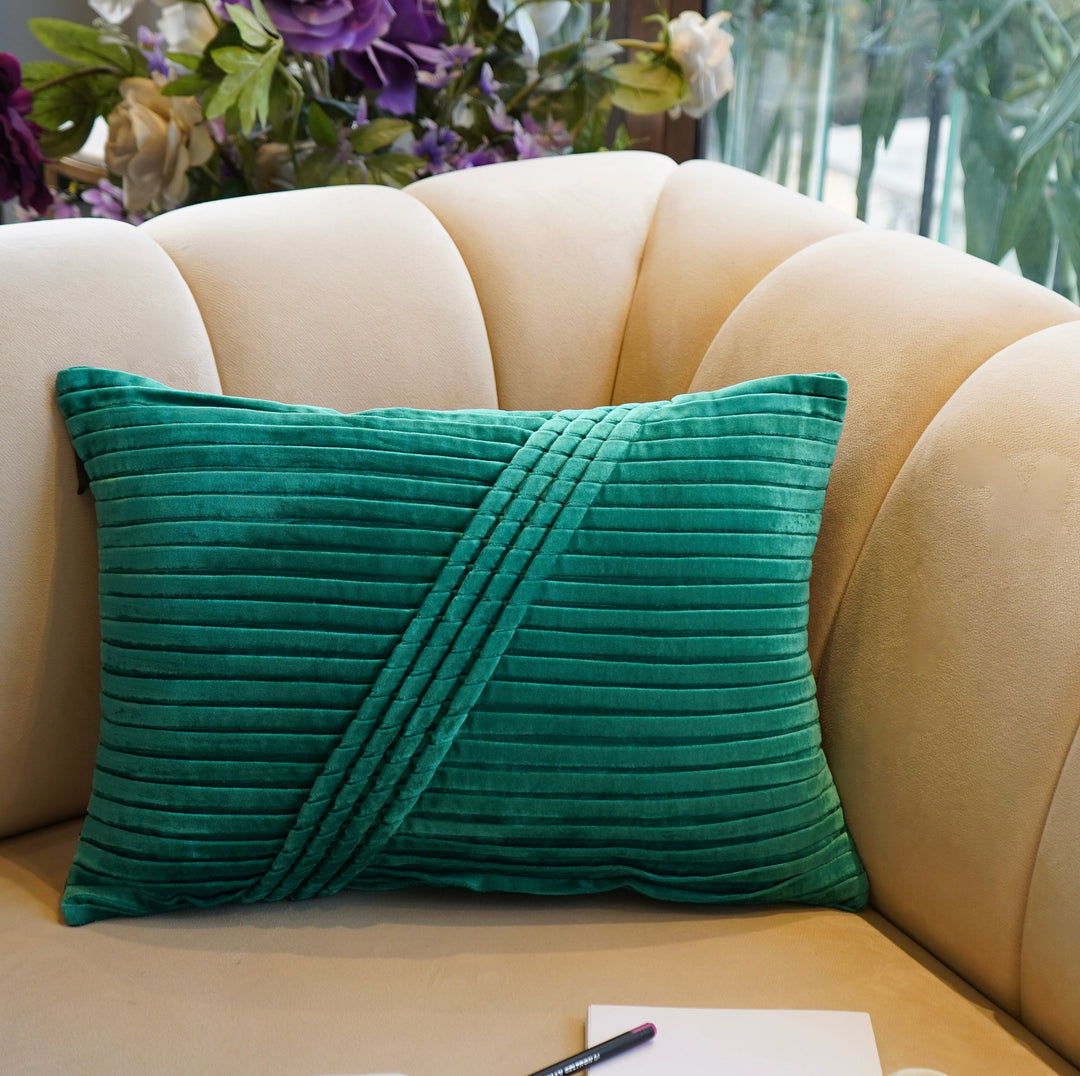 Turquoise Green Pleated Double Sided Cushion Cover 14x20inch