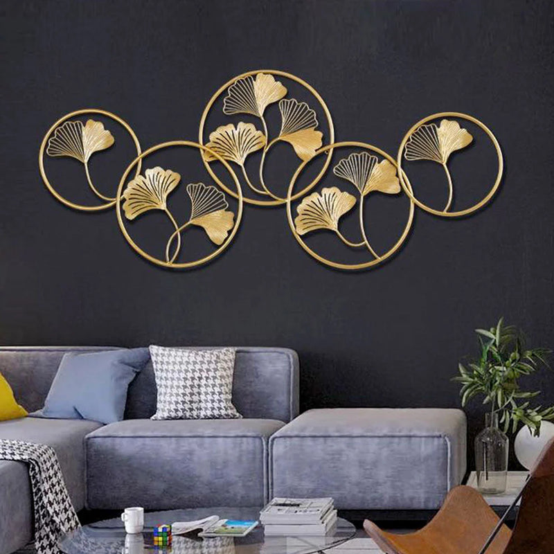 Golden Petals In Circular Frames Metal Wall Art