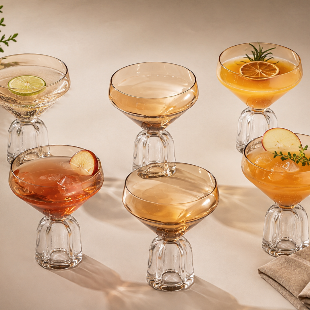 Fluted Petal Goblet Glass, Amber, set of 6