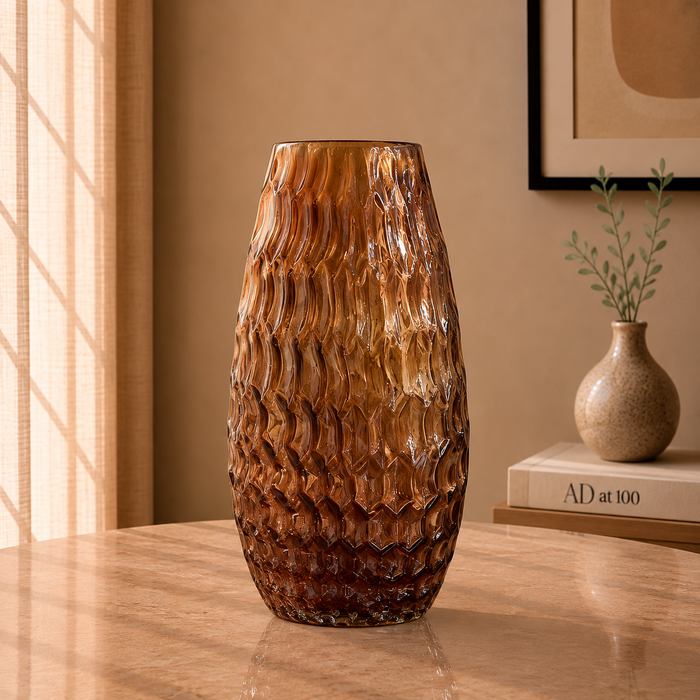 Textured Glass Vase, Amber Glow, Large