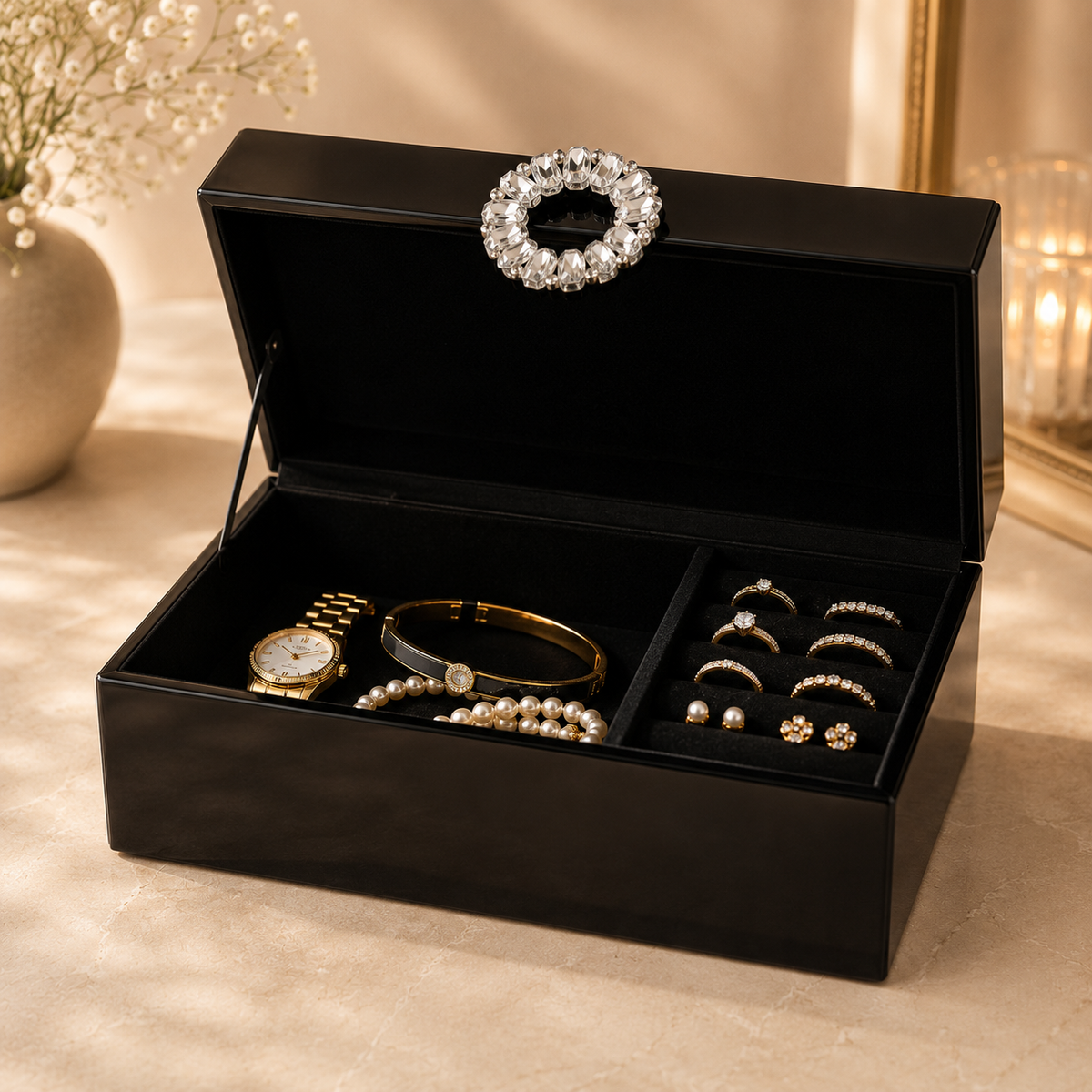 Glass Jewellery & Multipurpose Organiser, Black