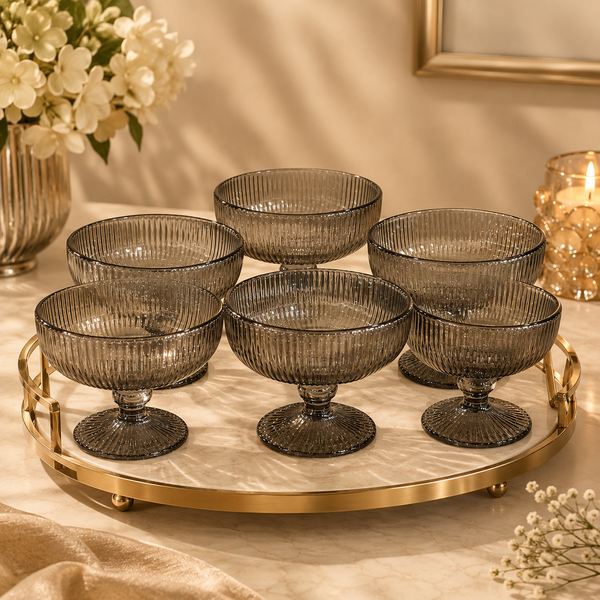 Grey Fluted Dessert Bowls – Set of 6