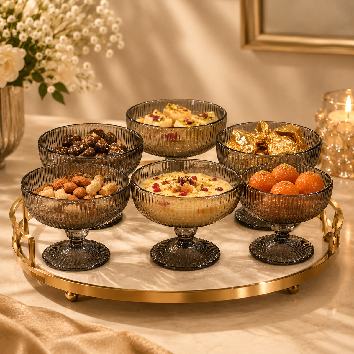 Grey Fluted Dessert Bowls – Set of 6