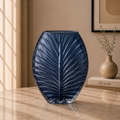 Sculpted Leaf Glass Vase, Midnight Blue, Large