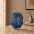 Sculpted Leaf Glass Vase, Midnight Blue, Small