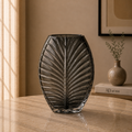 Sculpted Leaf Glass Vase, Smoky Grey, Large