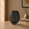 Sculpted Leaf Glass Vase, Smoky Grey, Small