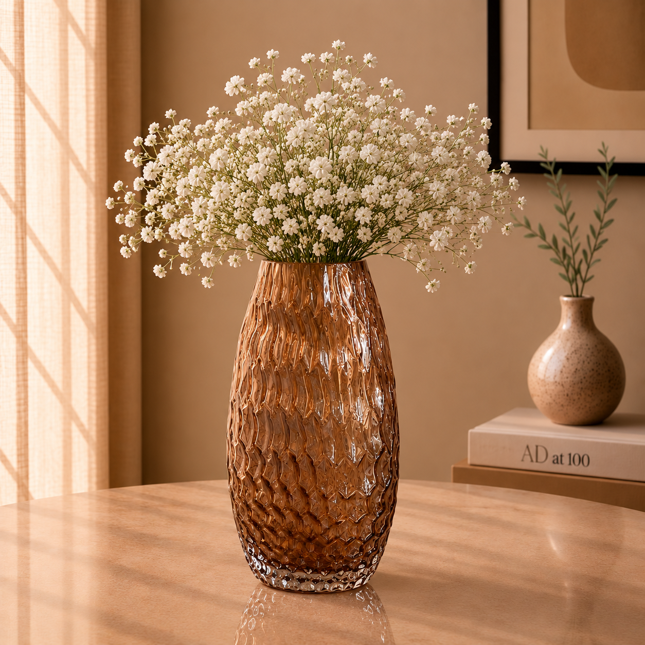 Textured Glass Vase, Amber Glow, Large