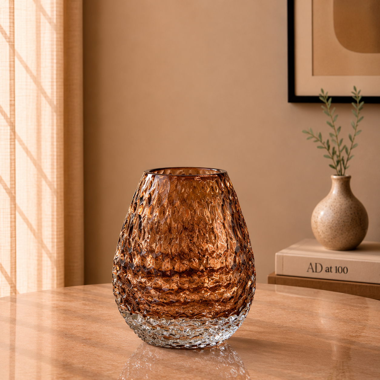 Textured Glass Vase, Amber Glow, Small
