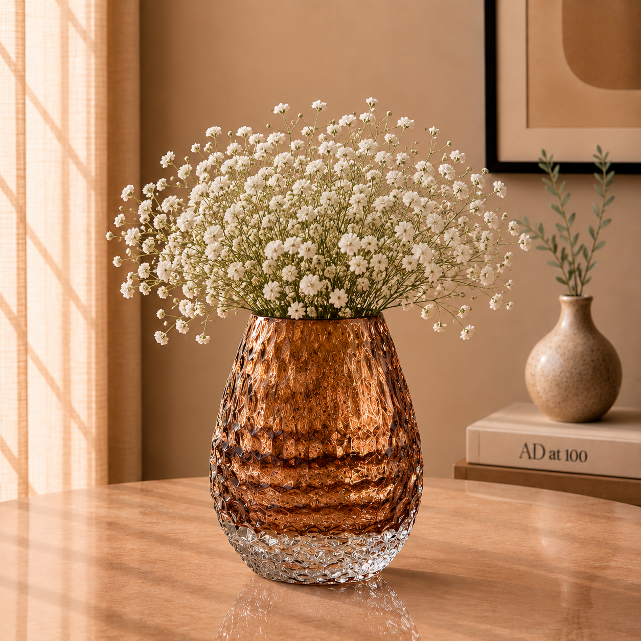 Textured Glass Vase, Amber Glow, Small