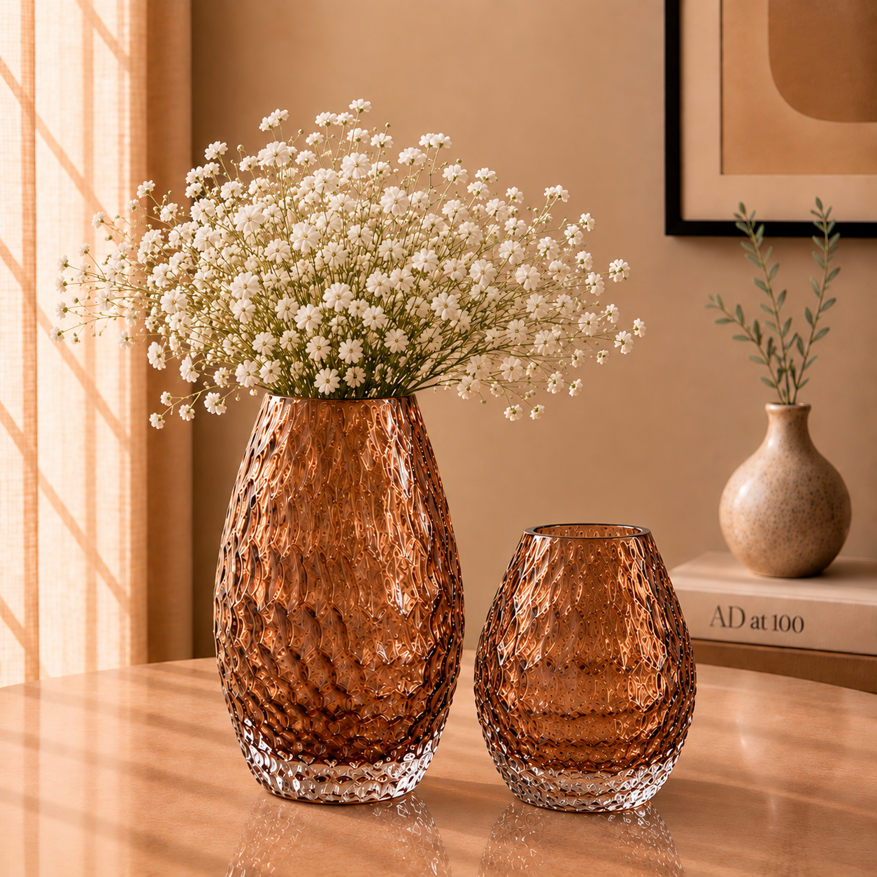 Textured Glass Vase, Amber Glow, Large