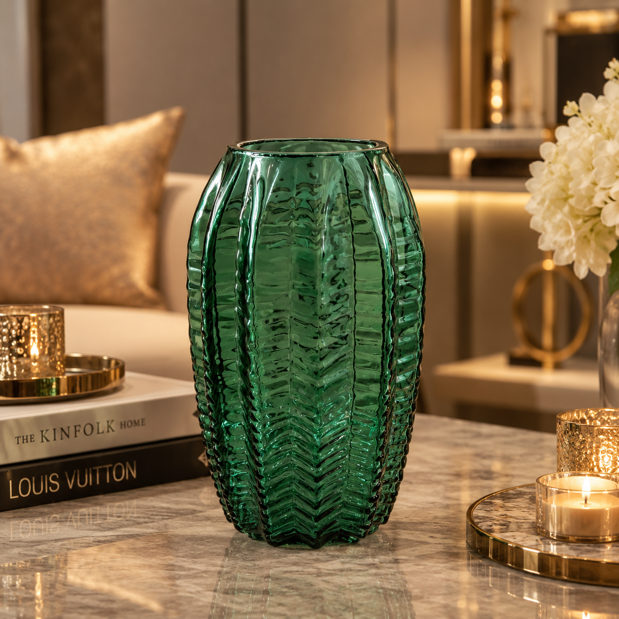 Textured Glass Vase, Emerald