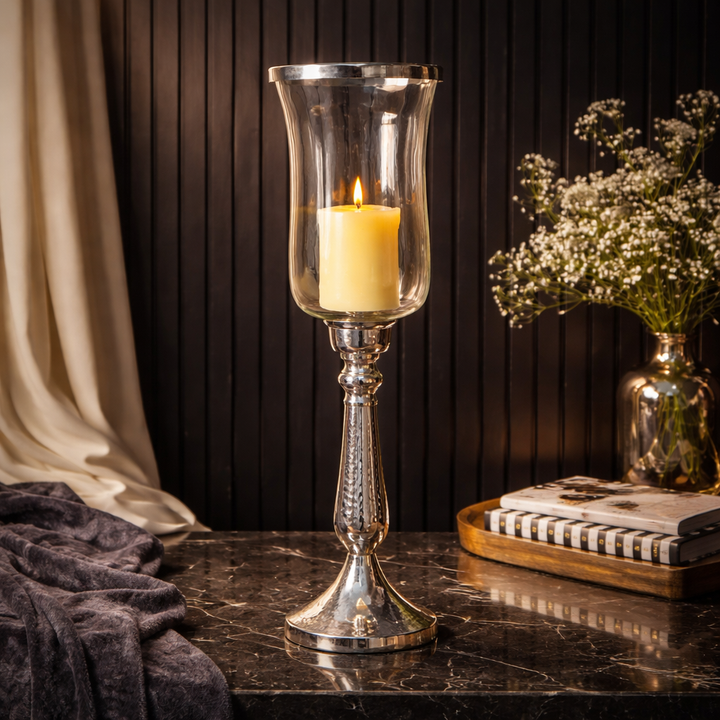 Silver Hammered Vintage Candle Holder, Small
