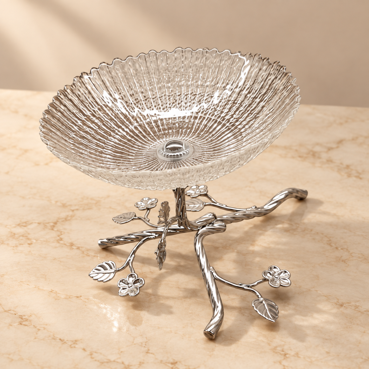 Silver Blossom Pedestal Bowl