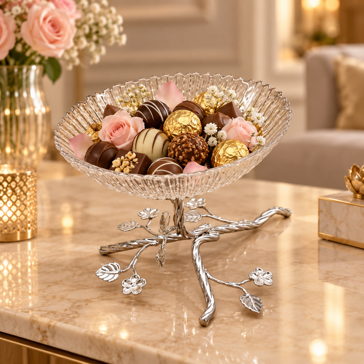 Silver Blossom Pedestal Bowl