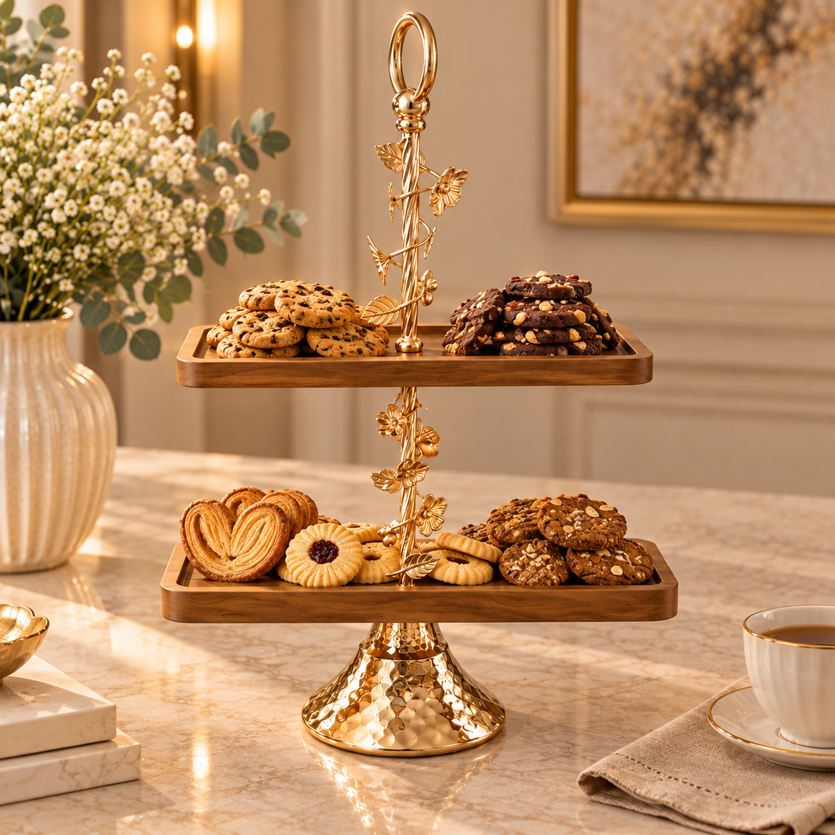 Golden Vine Two-Tier Serving Stand