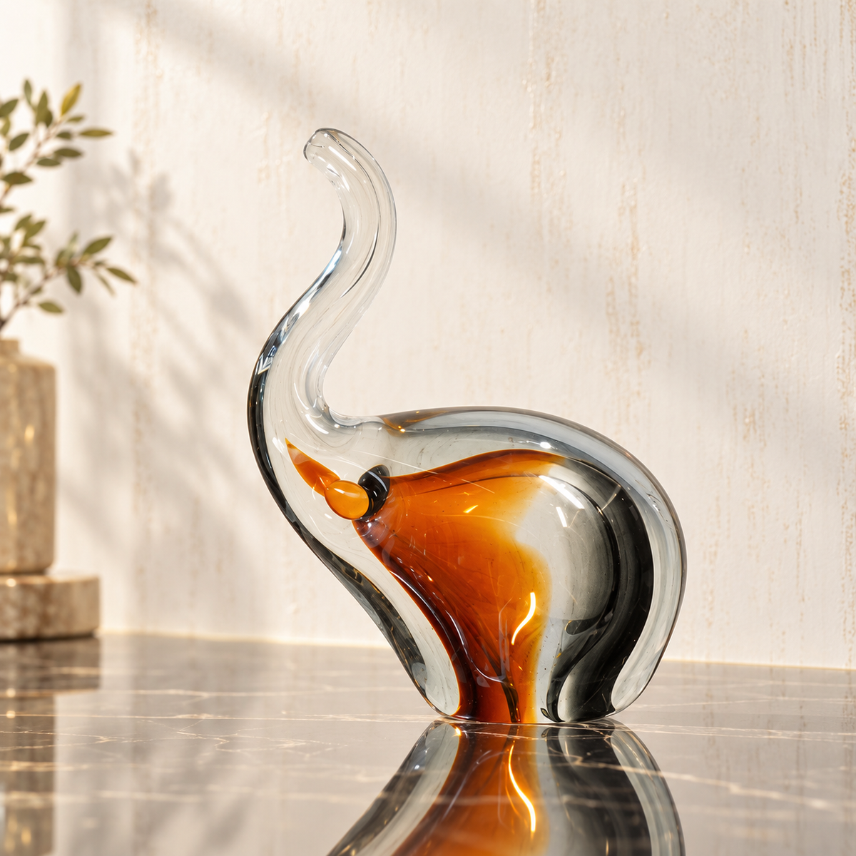 Amber Glass Elephant Sculpture, Small