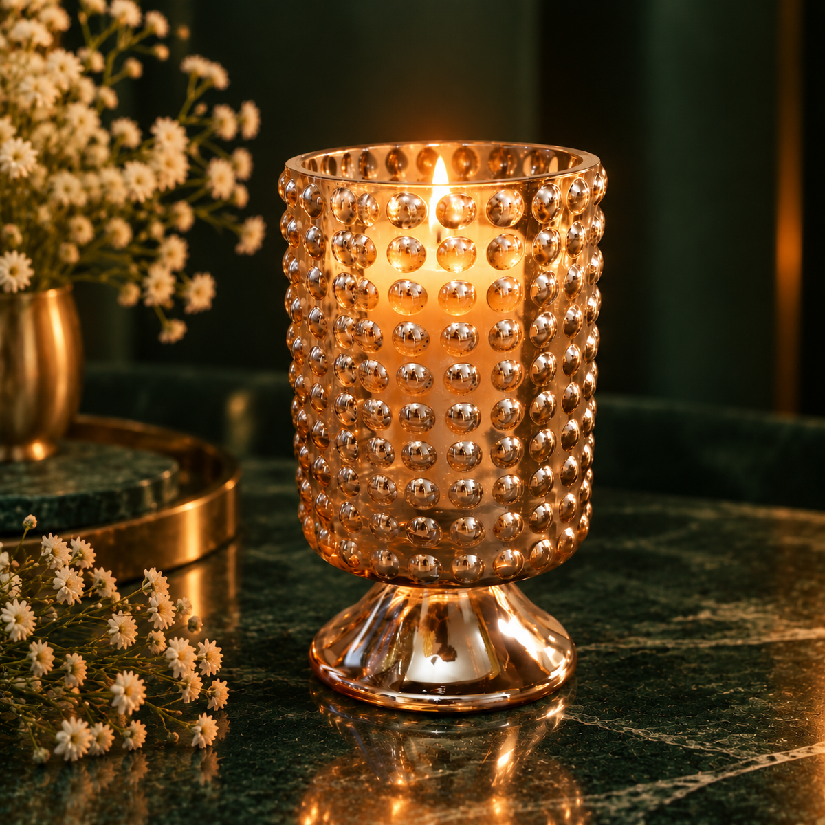 Beaded Candle Holder, Gold