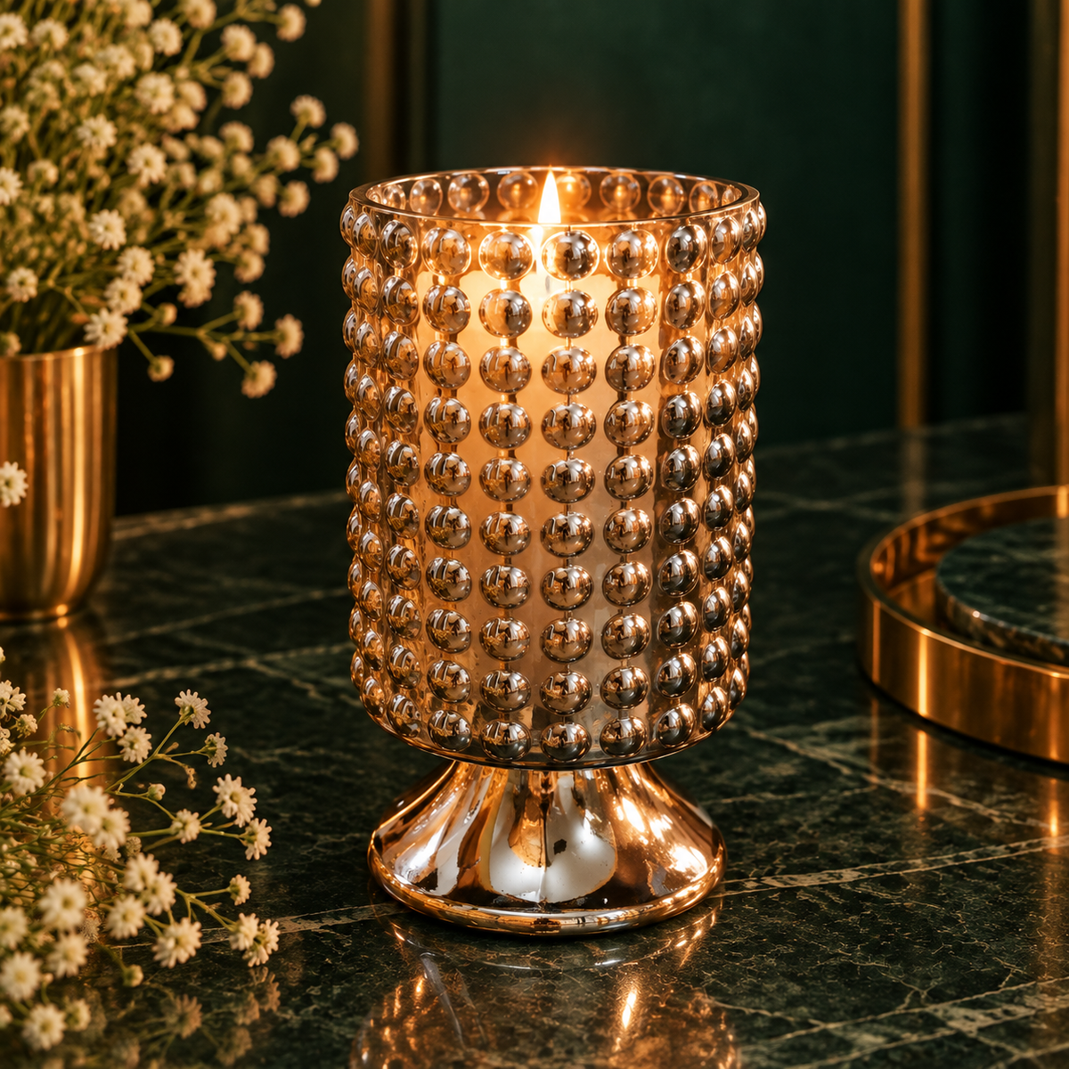Beaded Candle Holder, Black