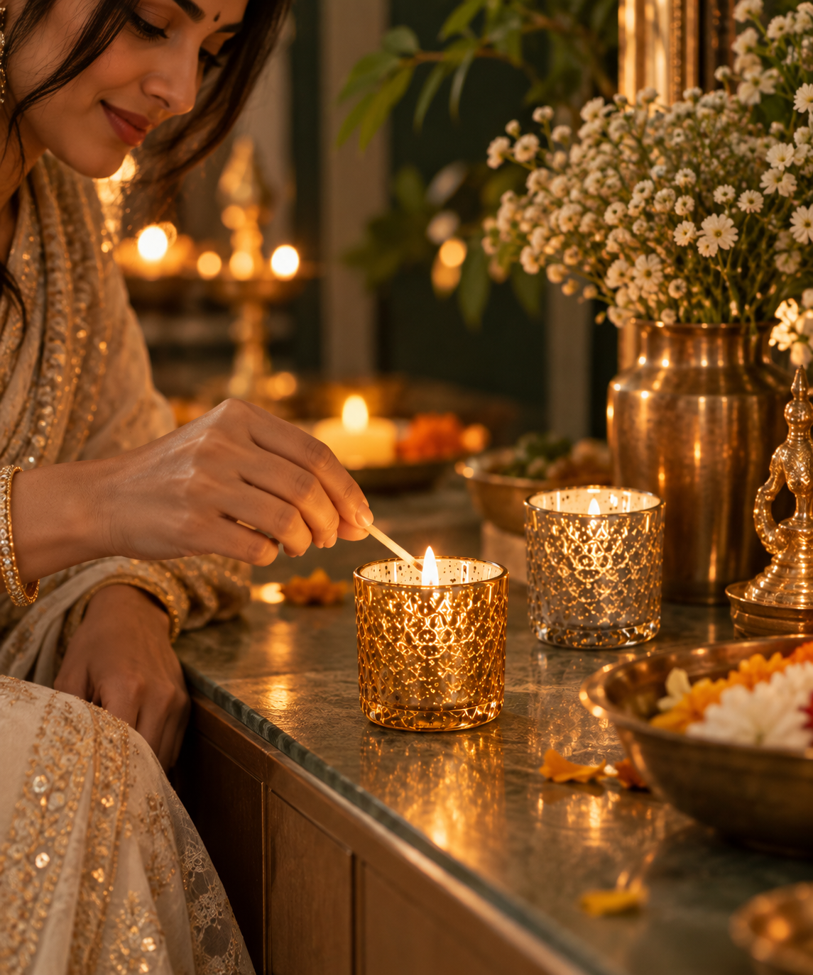 Textured Glass Candle Set
