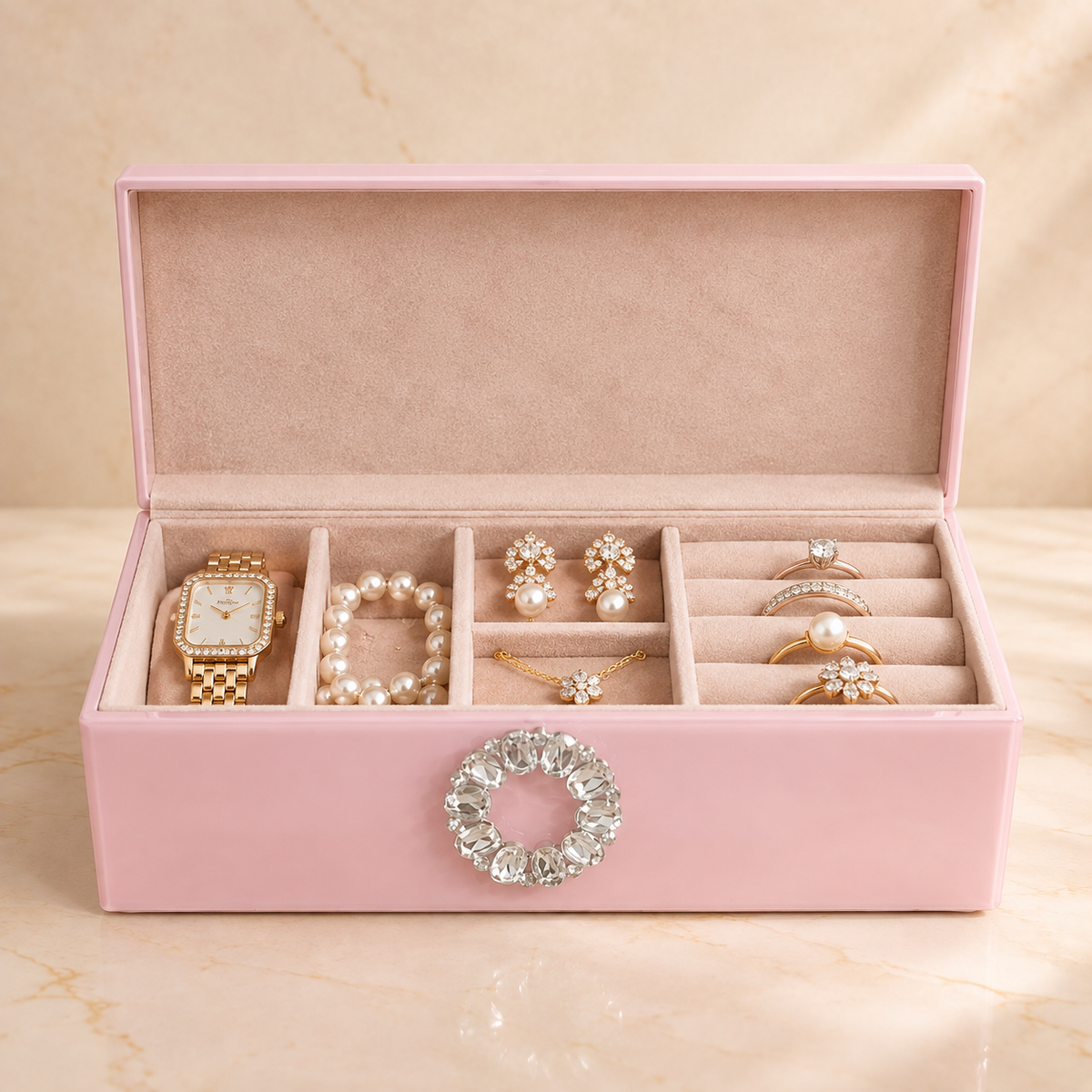 Glass Jewellery & Multipurpose Organiser, Pink