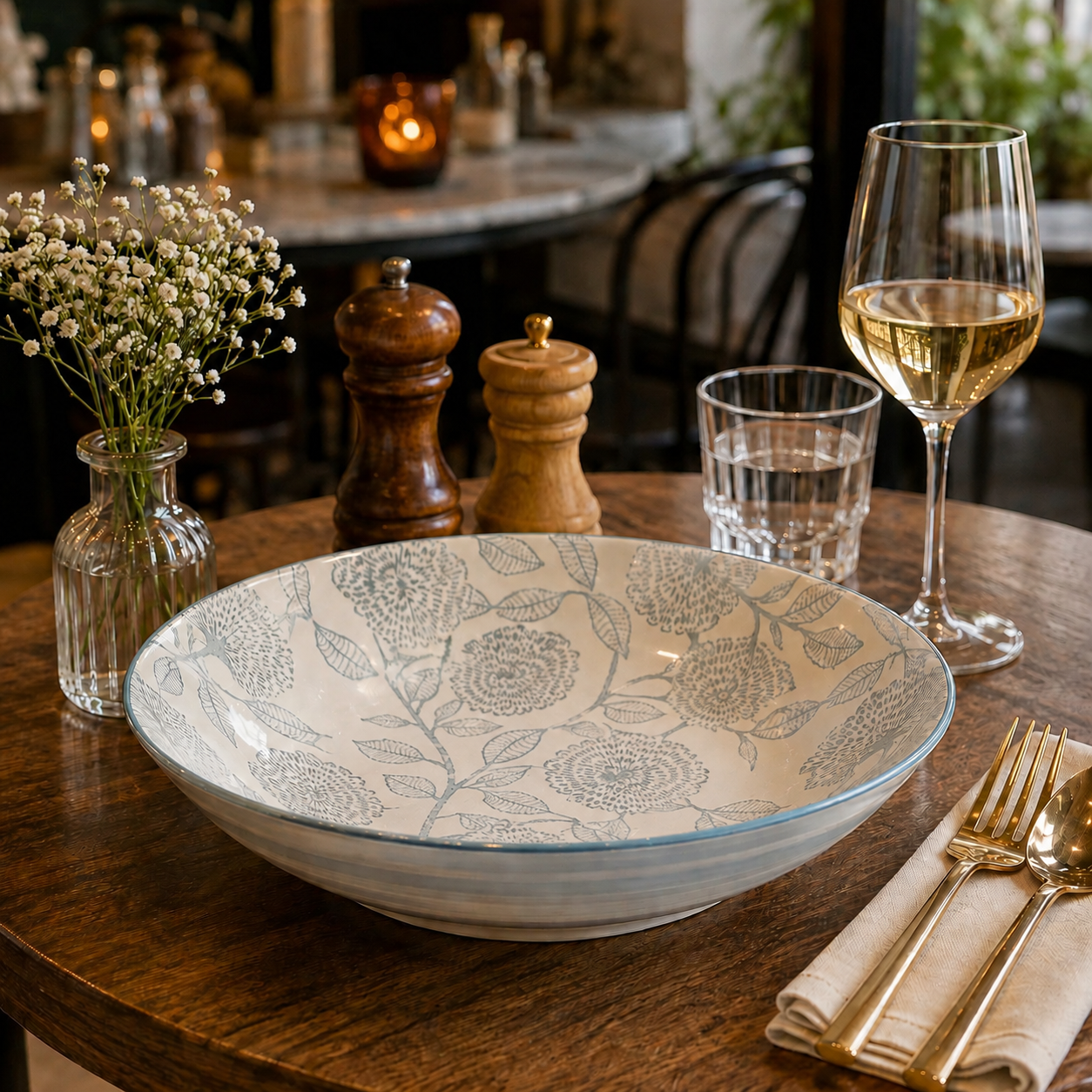 Printed Pasta & Serving Bowl, Light Blue