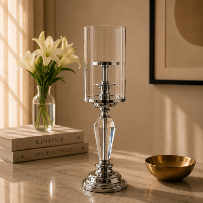 Crystal Pillar Hurricane Candle Holder, Large