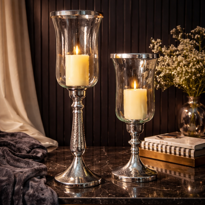 Silver Hammered Vintage Candle Holder, Large