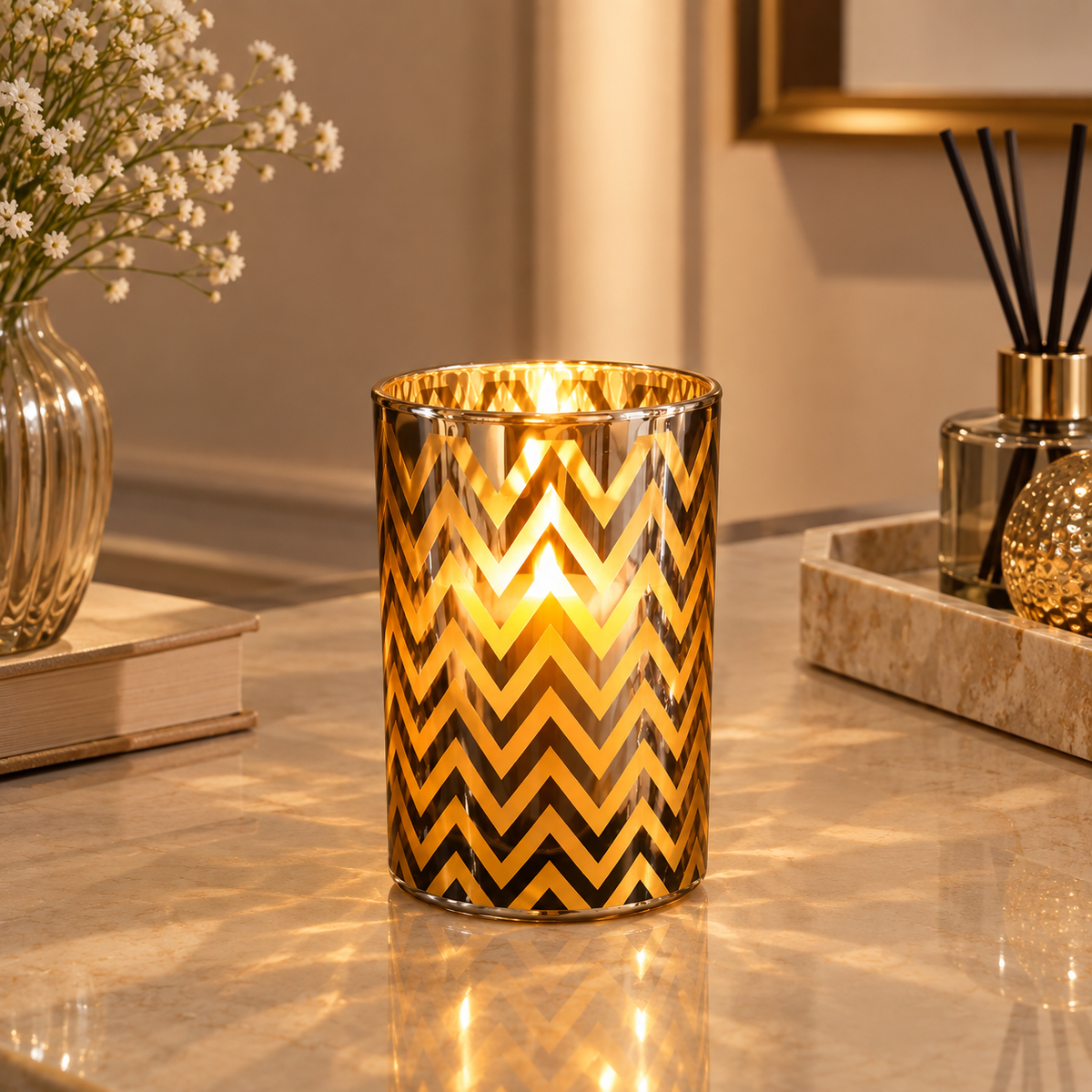 Golden Chevron Candle Holder, Big