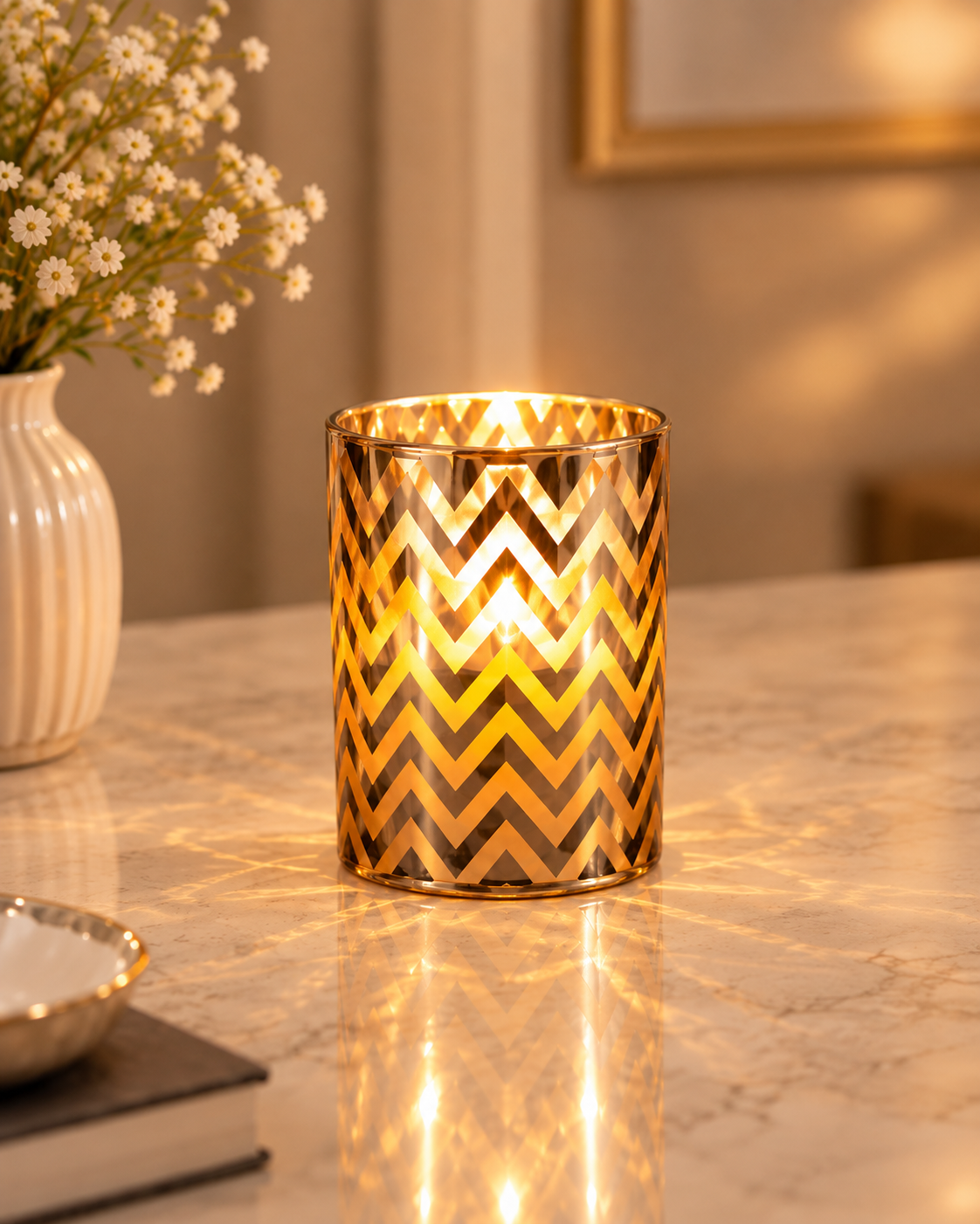 Golden Chevron Candle Holder, Small