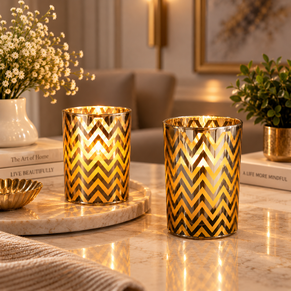 Golden Chevron Candle Holder, Small