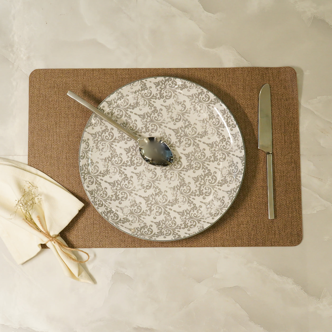 Classic Ivory-Grey Patterned Dining Plate
