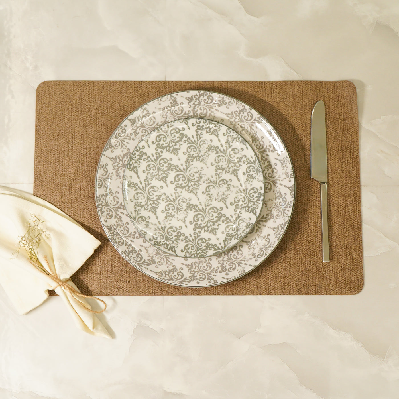 Classic Ivory-Grey Patterned Dining Plate