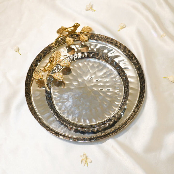Bird Accent Decorative Tray, Gold and Silver, Big