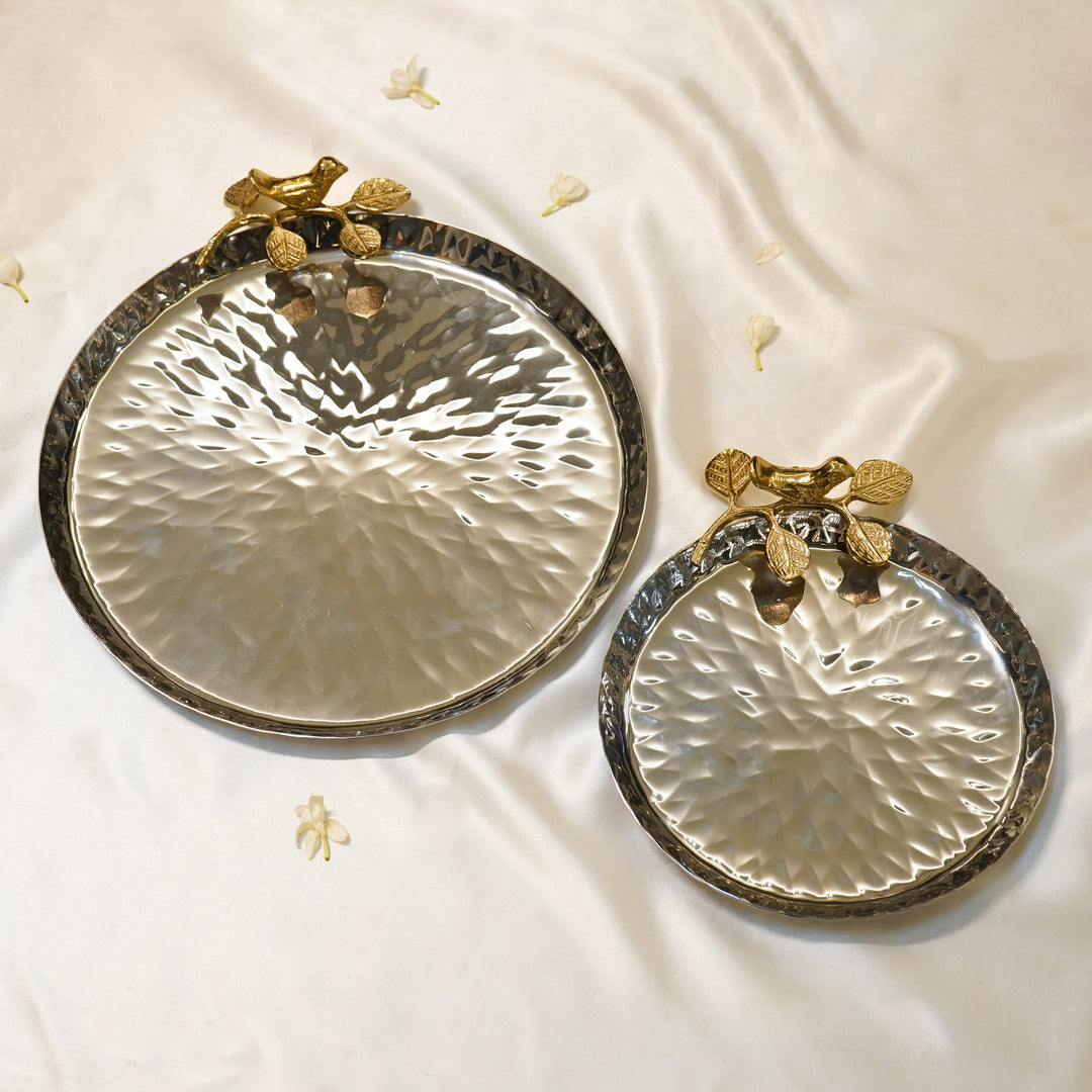 Bird Accent Decorative Tray, Gold and Silver, Big