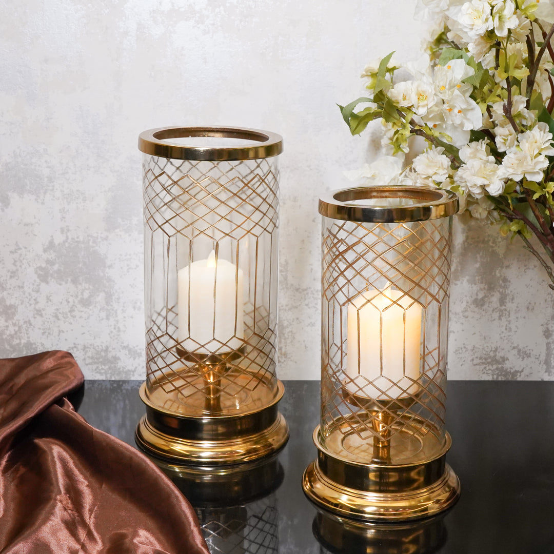 Gold Lattice Candle Holders, Small
