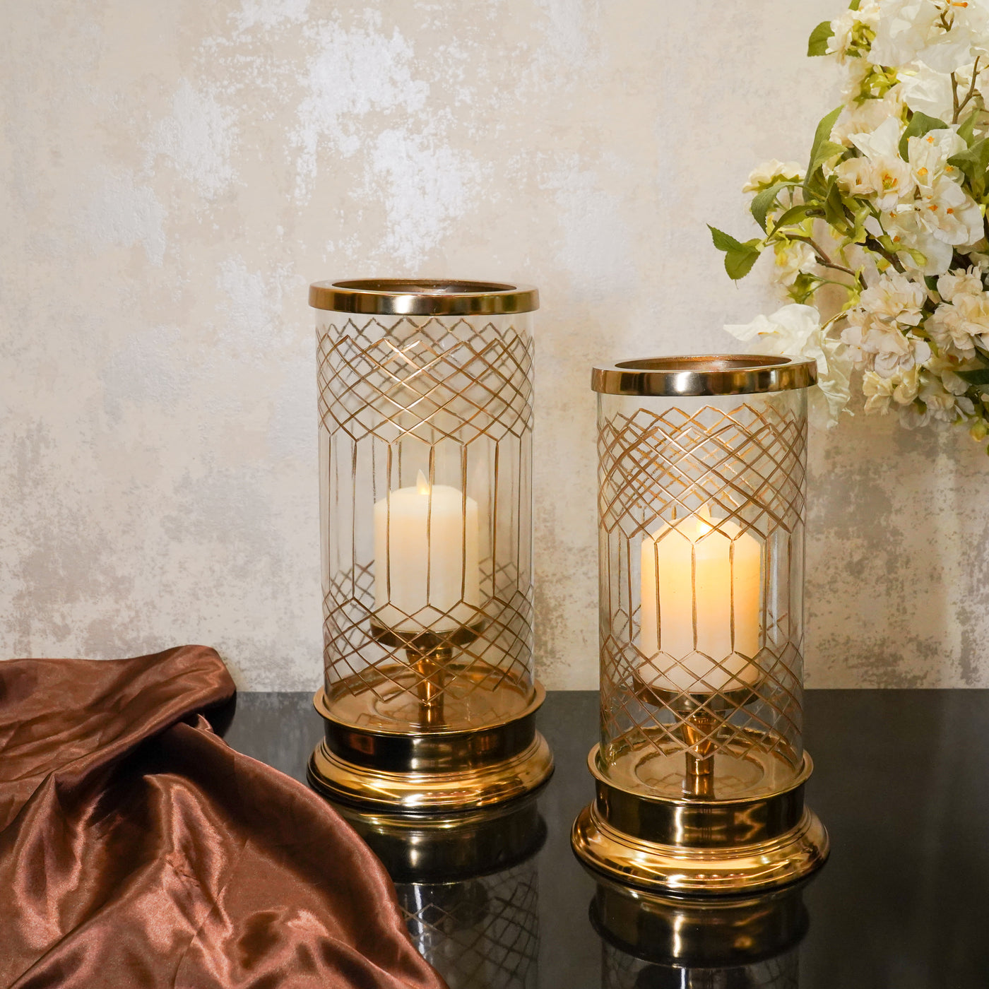 Gold Lattice Candle Holders, Large