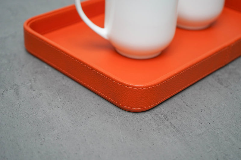 Orange Faux Leather Oblong Serving Tray