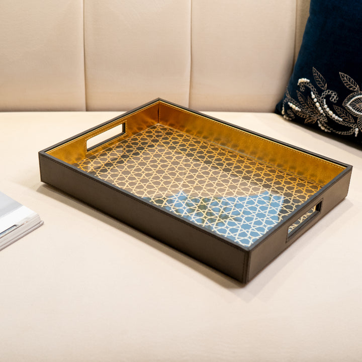 Vegan Leather Serving Tray w/ Black & Gold Design