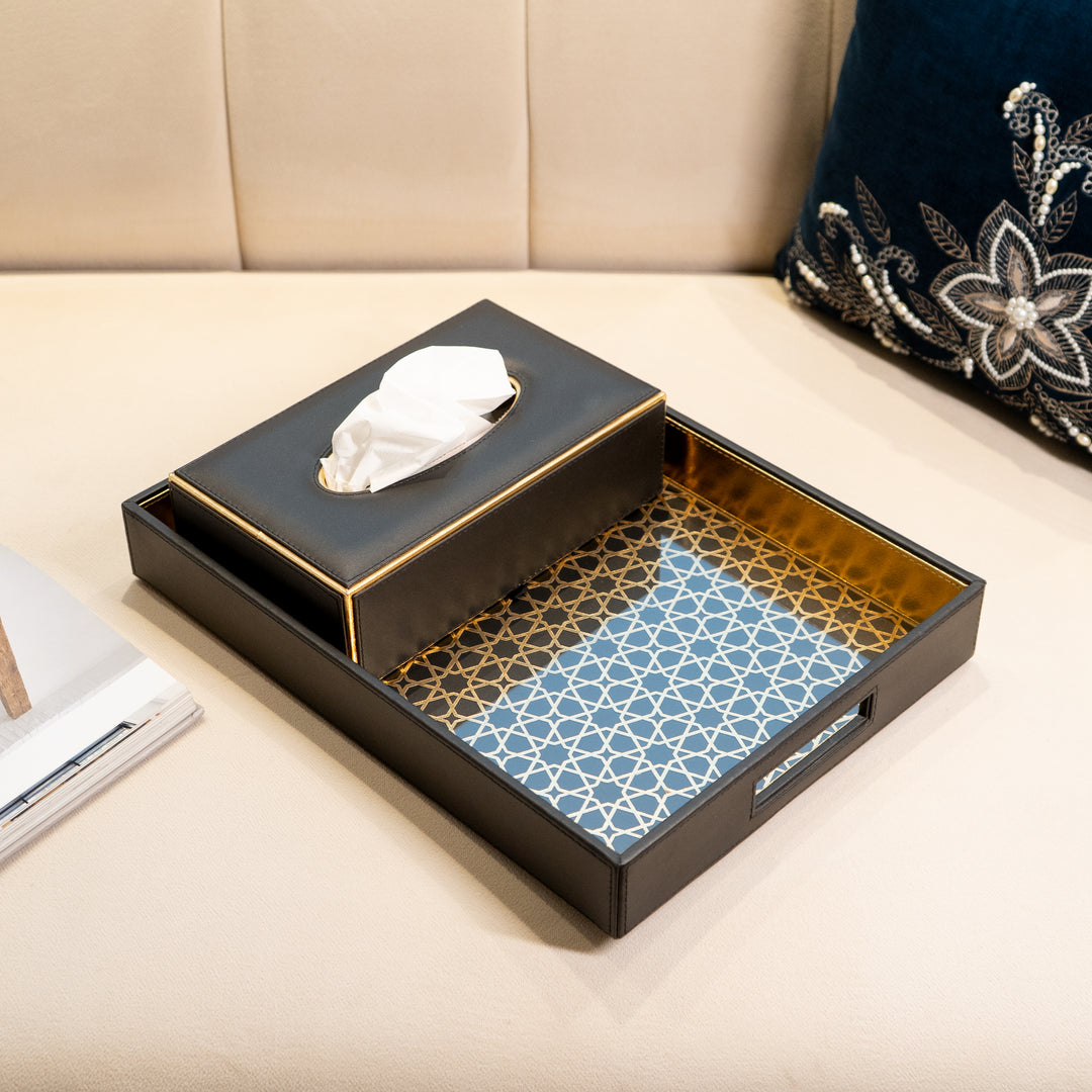 Vegan Leather Serving Tray w/ Black & Gold Design