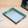 Vegan Leather Serving Tray w/ Contrast Blue Design