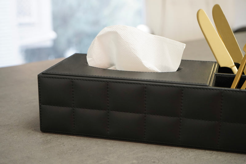 Black Faux Leather Multi-Purpose Organiser with Tissue Holder