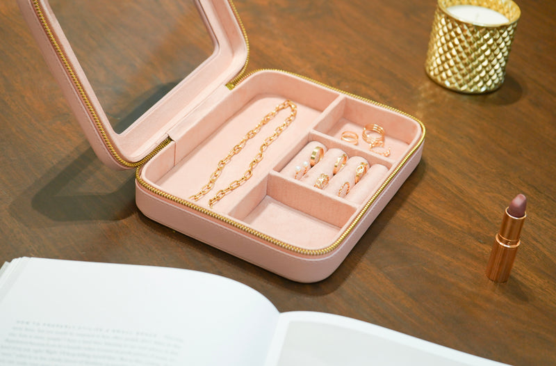 Pink Faux Leather Jewellery Travel Organiser Box